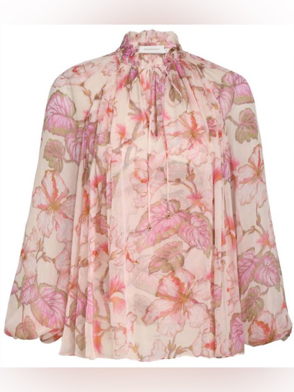 NWOT $850 Zimmermann Matchmaker Billow Blouse Coral Hibiscus Floral Size 3 Large